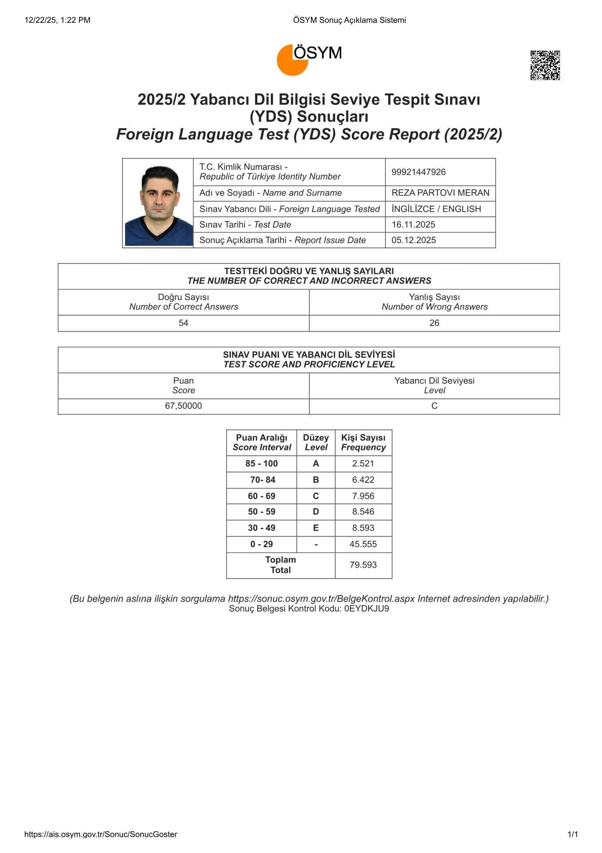 Reza Partovi result paper | Mahdiyeh Mousvi English Teach & IELTS Instructor